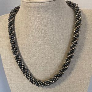 Silver and navy statement necklace